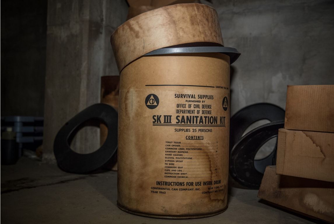 Civil Defense fallout shelter supplies left in the Dupont Underground
